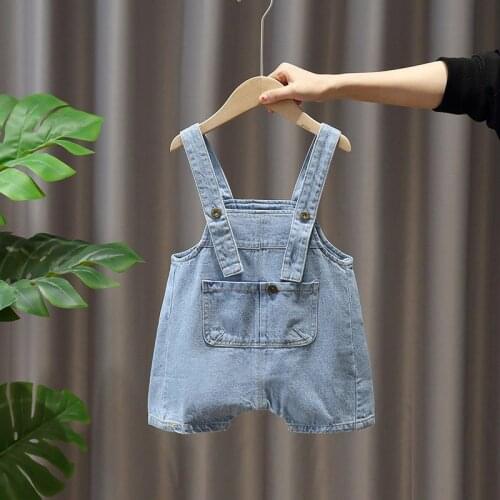 Childrens Shorts Boys and Girls Shorts Baby Childrens Denim Suspenders Shorts Kids Summer Clothes Baby Childrens Pants 0-6T