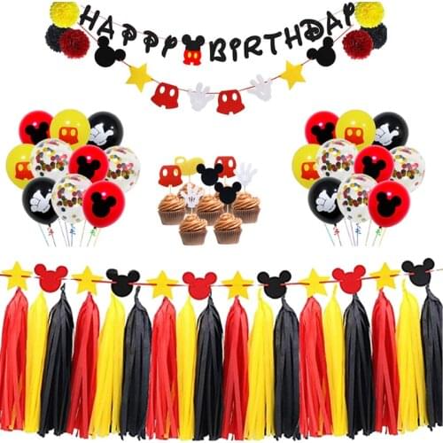 Disney Mickey Mouse Party Decorations Baby Shower Birthday Banner Balloon for Kid Party Supplies Set Paper Cup Napkin Party Gift