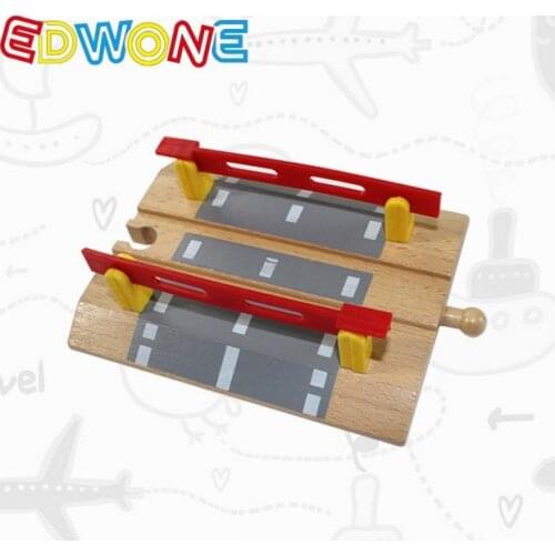 EDWONE -Railroad Crossing Intersection- Wooden Train Straight Track Railway Accessories For Brio