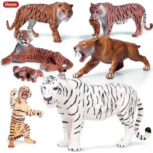 Oenux Wild Animals Cat Tiger Simulation Saber-toothed Tiger Action Figures Solid PVC Model Figurines Education Toy For Kids Gift