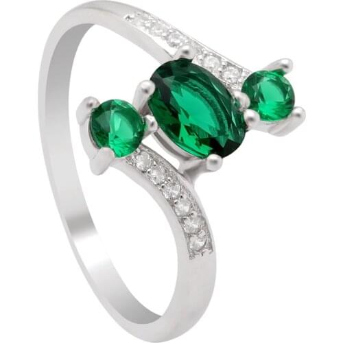 Hainon Women Solid Silver Color Rings Round Style With Green Blue Zirconia Vintage Finger Rings Jewelry Gift Wedding Ring