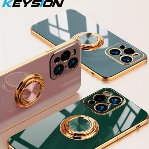 KEYSION Luxury Plating Case for OPPO Find X3 Pro X3 Lite X2 Neo Ring Stand Soft silicone Phone Back Cover for Reno 5 5 Pro 5G 5K