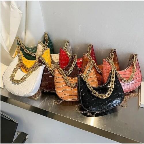 Alligator Pattern Leather Hobos Women Thick Chains Crossbody Bags PU Tote-bag Shoulder bags Hand bag for Girl 2021 New Sling Bag