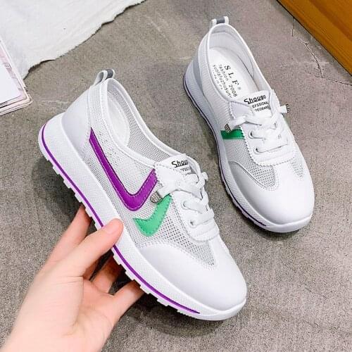 Breathable Fashion Women Casual Shoes White Sneakers Breathable Leisure Flats Comfortable Air Mesh Trainers Lightweight Footwear