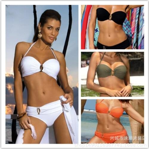 Bikini Swimsuit Swimwear Female Europe 2021 new spot bathing suit pure color bikini fission decoration Bikini Set Suit SBCD78