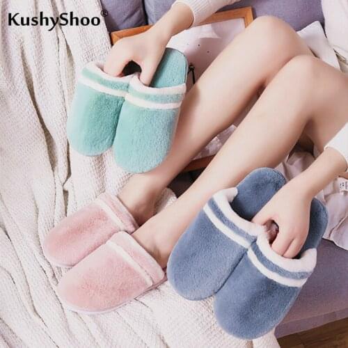 KushyShoo 2019 Fur Slides Couple Slippers Warm Soft Non-slip Sole House Winter Slippers Women Furry Slippers Home Slippers Men
