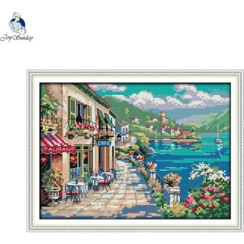DIY seaside landscape coffee house pattern cross stitch kits 11CT 14CT canvas needle and thread embroidery set home decoration