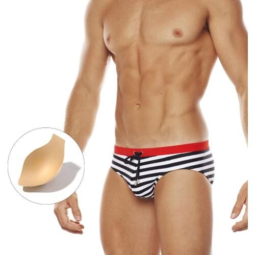 2021 New Striped Swimwear Men Trendy Padded Maillot De Bain Boy Swim Suits Boxer Shorts Swim Trunks Summer Swimming Mayo Sungas
