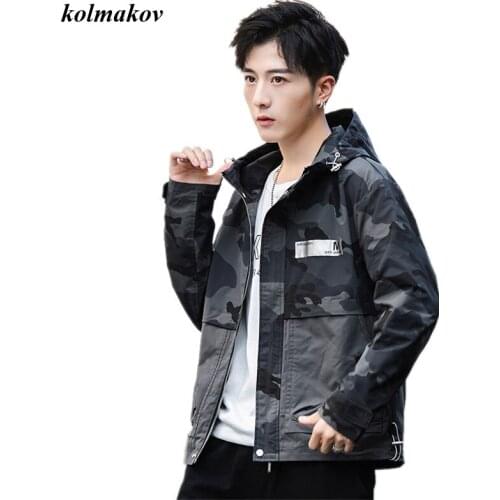 KOLMAKOV New Arrival Style Men Boutique Jacket Coat Fashion Casual Hooded Printing Mens Slim Jacket Trench Dress Size M-4XL