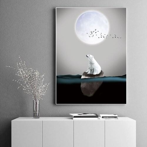 Lonely Polar Bear Wall Art Canvas Posters and Prints Minimalist Animal Paintings Wall Picture for Living Rooms Modern Decor