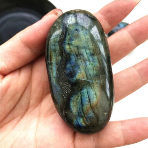 Wholesale Natural Labradorite Palm Massage Therapy Polished Stone Blue Moonstone Crystal Healing Stone