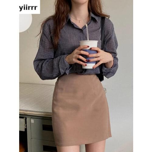 2021 Autumn Basic Plaid Shirts Cute Sweet Girls Chic Japan Korea Fashion Clothes Casual Preppy Style Women Retro Vintage Tops