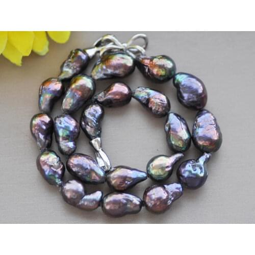 Z10300 17" 20mm Peacock-Black Drop-Baroque Keshi Pearl Necklace