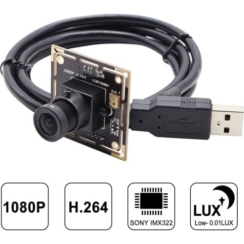 Starlight 1080P USB Camera Module Board with F1.8 6mm Lens and Low Illumination 0.01lux usb SONY IMX322 Sensor