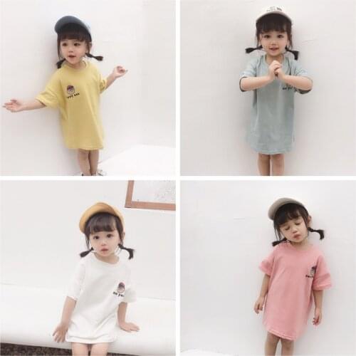 Baby Girl Casual Long T Shirt New Arrival Kids Cotton Short Sleeve Print T Shirt Girl Top Tees Childrens Loose Long Top Tees