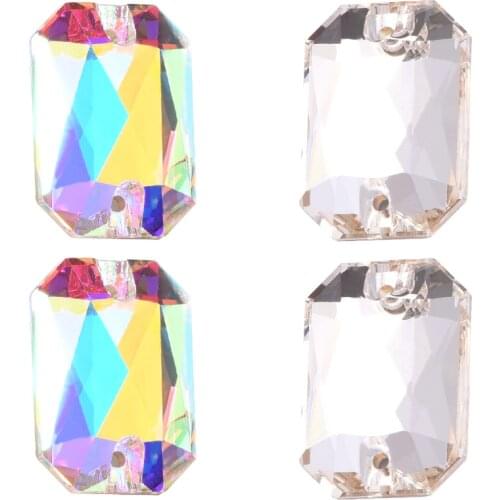 Rectangle Crystal AB Glass Sew On Rhinestone Flatback Crystal Sewing Rhinestone Wedding decoration F0112