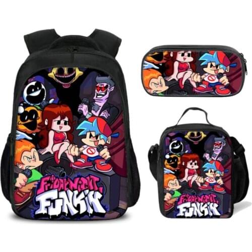 Friday Night Funkin 3pcs Set Teens Students School Bag Boys Girls Back to School Gift(bookbag+Lunch bag+pen Bag)