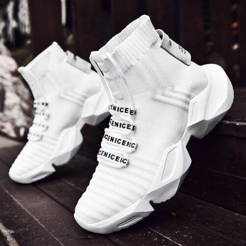 Plus Size High Top Massive Sports Sock Boot Men Sock Sneakers Mens Running Sport Shoes White Sports Shoes Men Knit Gym GME-1560