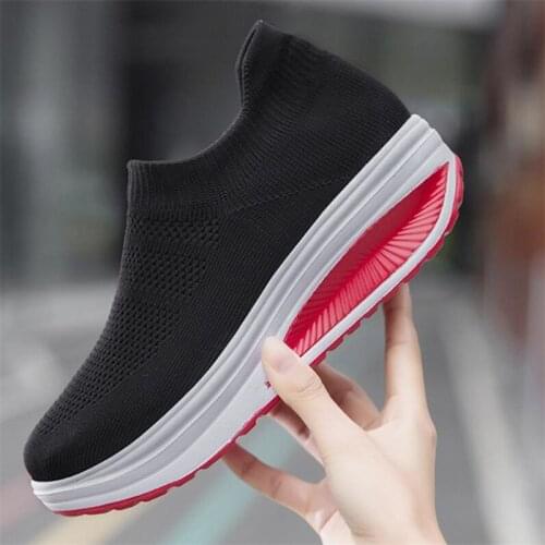 Plus Size Women Shoes Casual Platform Sneakers Fashionable Breathable Chunky Sneakers Mesh Sock Shoes for Women Walking Shoes