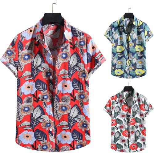 New Fashion Leaves Hawaiian Shirt Men Cotton Linen Print Short Sleeve Shirt Blouse Top Loose Casual Summer Clothing For Men