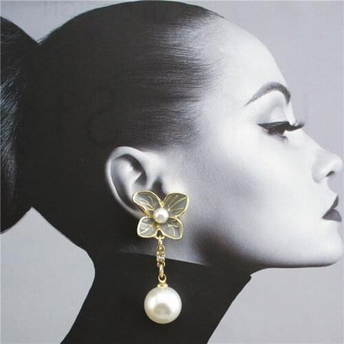 S925 silver needle pearl earrings female diamond flower earrings Korean temperament personality net red face thin earrings