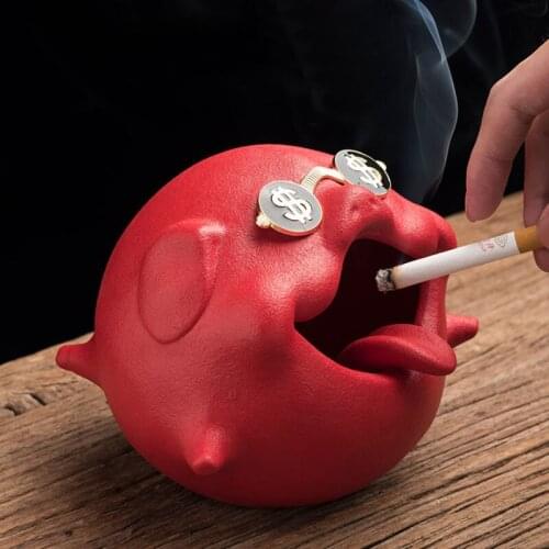 Nordic Creative Ceramic Cartoon Animal Pig Personality Ashtray Decoration Anti-ash Car Fashion Large-capacity Home Ornaments