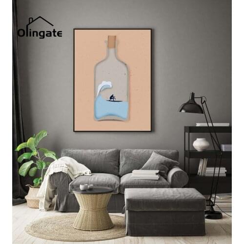 Modern Abstract Surf Poster Blue Wave Surfer Wall Pictures Contemporary Cartoon Wall Painting One Piece Canvas Art Home Decor