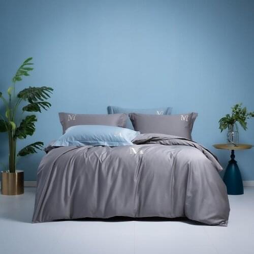 Modern Brief Embroidery Solid Color Bedding Set for Women and Men 800TC Egyptian Cotton Silky Soft Quality Duvet Cover Bed Linen