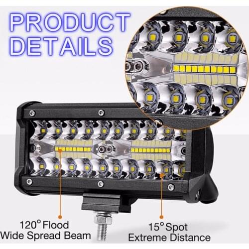 1Piece 7 Inch 120W 6000K White Waterproof Three Rows Car Working Light LED Bars for Truck/Motorcycle/SUV/ATV/ Car/Boat