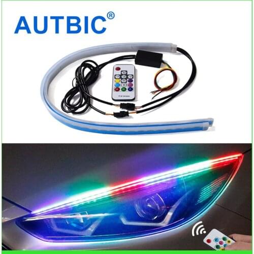 LED DRL Daytime Running Light RGB LED Strip Lamp Flowing Turn Signal Waterproof Flexible Universal For Cars 12V Remote Control