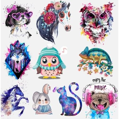 Animals Thermo Stickers Cat /Horse Heat Transfer For Clothing Iron On Transfers For Clothes Appliques For Diy T-shirt Apparel