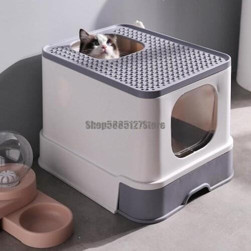Cat Litter Basin Fully Enclosed Drawer Top In Large Cat Toilet Splash Proof Deodorant Cat Supplies Cat Excrement Basin Sand Basi