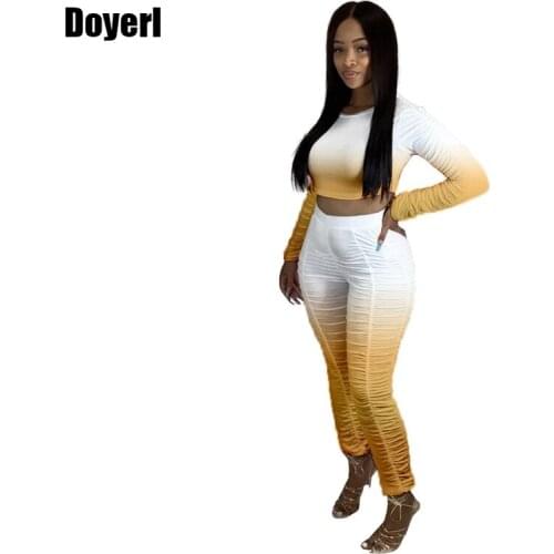 Tie Dye Two Piece Bodycon Outfits Women Festival Clothing Lounge Set Long Sleeve Crop Tops Stacked Pants Tracksuits Women Set