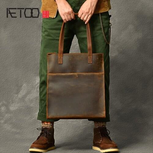 AETOO Vintage leather handbag, crazy horse leather mens shoulder bag, leather messenger bag