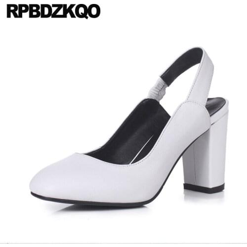 Top Quality Square Toe White Sandals Strap Designer Brand Shoes Women Genuine Leather Block High Heels Pumps Slingback Bridal