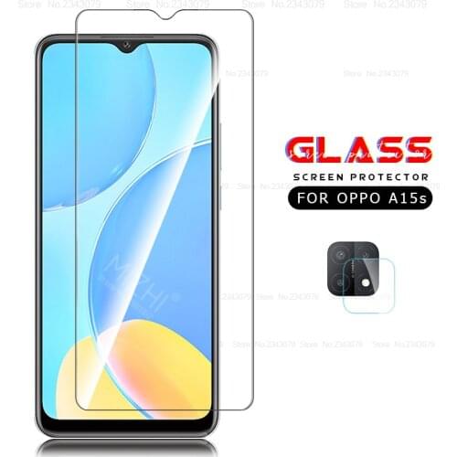 2-in-1 for oppo a15 s protective glass for oppo a 15 15s a15s 15a screen protector appo a15 opoa15 s safety tempered glass film