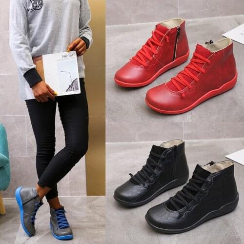 2019 Retro Womens Boots Large Size 35-43 Casual Flat Boots Ankle Boots for Women Women Boots Winter Leather Boots Women