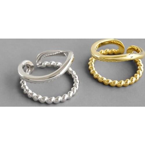 Double Layers Twist Hip Hop Gold Rings for Women Minimalistic 925 Sterling Silver Ring Boho Jewelry 2020 Wholesale Lots Bulk