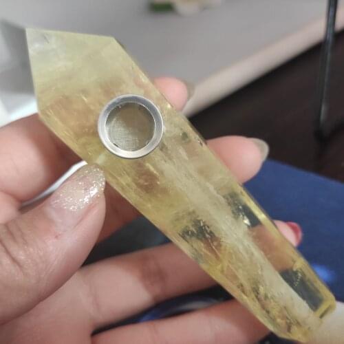 1pc Natural yellow crystal Smoking Crystal Wand Pipe+1 brush