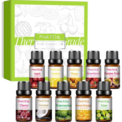 10pcs Fruit Fragrance Essential Oils Gift Set Strawberry Mango Watermelon Passion Fruit Coconut Flavoring Oil for Candle Making