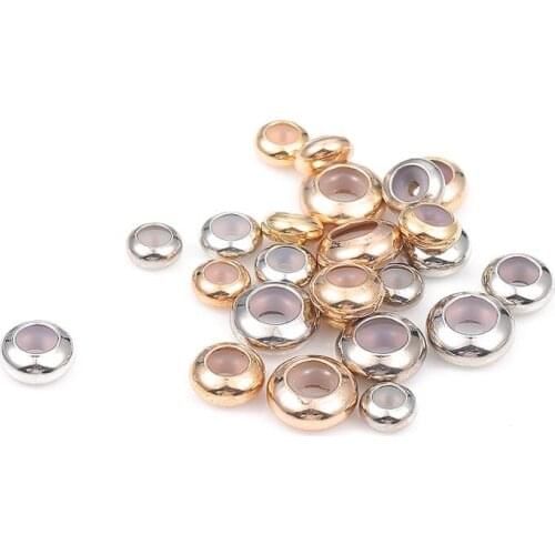10 pcs/lot Oblate Round Silica Beads Stainless steel Loose Spacer Beads For Jewelry Making Bracelet Hole Beads Findings Supplies