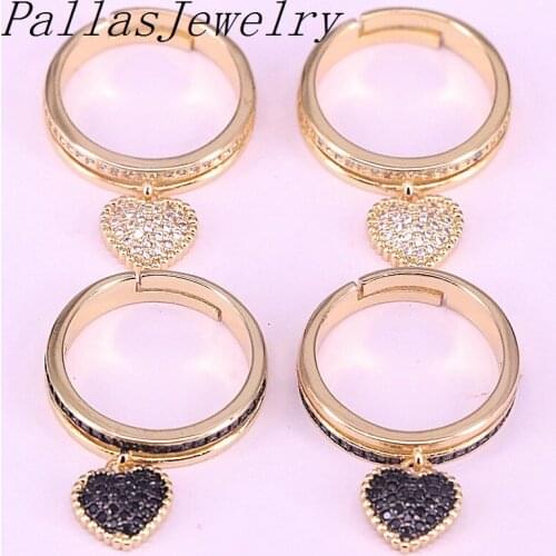 10Pcs Fashion gold filled White/Black Color CZ Heart Drop Rings Fit Girls Women CZ Party Wedding Jewelry