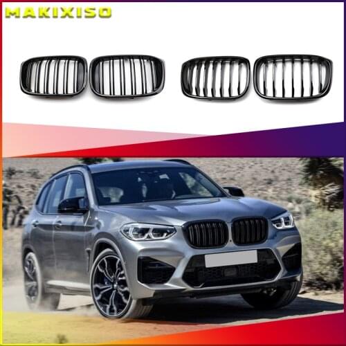 2Pcs Car Front Hood Kidney Grille Grill Mesh Glossy Black Racing Grills For-BMW X3 G01 X4 G02 2018 2019 2020