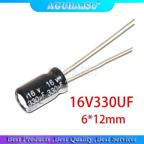50PCS Higt quality 16V330UF 6*12mm 330UF 16V 6.3*12 Electrolytic capacitor