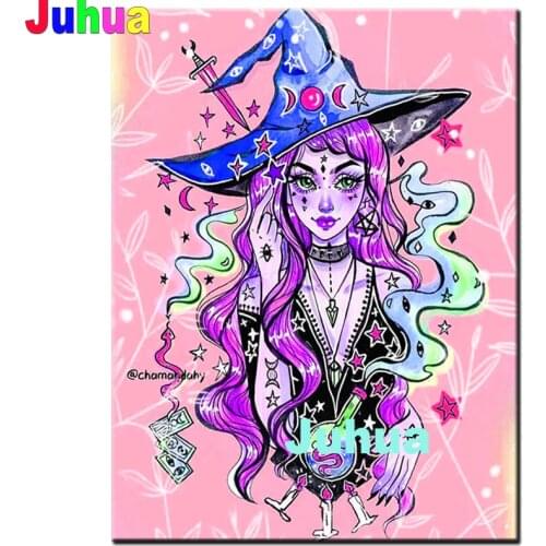 DIY 5D Diamond Painting Full Square Round Drill Hat Witch princess girl Diamond Embroidery Cross Stitch Mosaic Art child Gift
