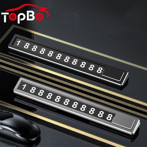 Metal Alloy Car Phone Number Card Plate Temporary Parking Card Hidden Switch Phone Plate Number Card Car Sticker Car Styling
