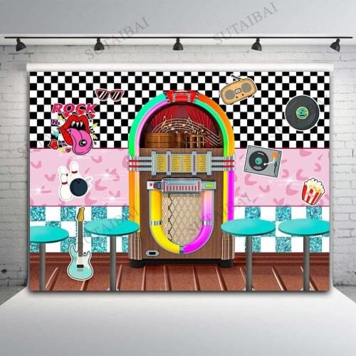 Back To 50s Sock Hop Photography Backdrop Vinyl 1950s Rock Roll Party Decorations Retro Dinner Time Prom Dance Photo Background
