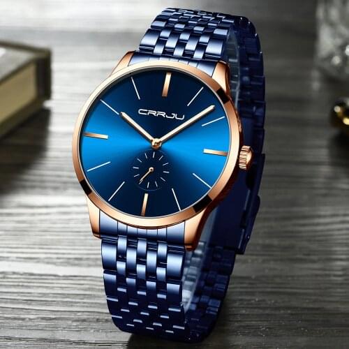 CRRJU Fashion Men Watch Luxury Silver Black Stainless Steel Quartz Wristwatch Casual Sport Waterproof Clock Relogio Masculino