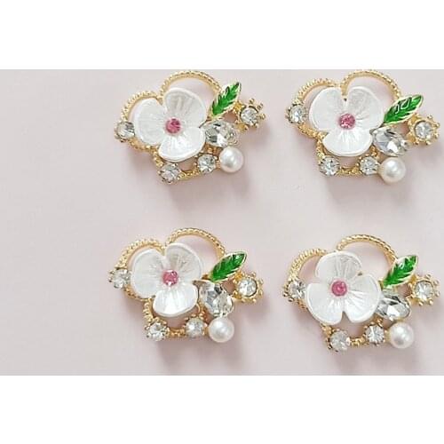 30 PCS 24*17mm Fashion Crystal Imitation Pearl Flowers Metal Alloy Flowers DIY Accessories For Jewelry Making