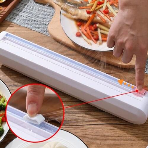 Food Wrap Dispenser Cutter Kitchen Tool Foil Cling Film Wrap Dispenser Plastic Wrap Cutter Storage Holder Box for Kitchen